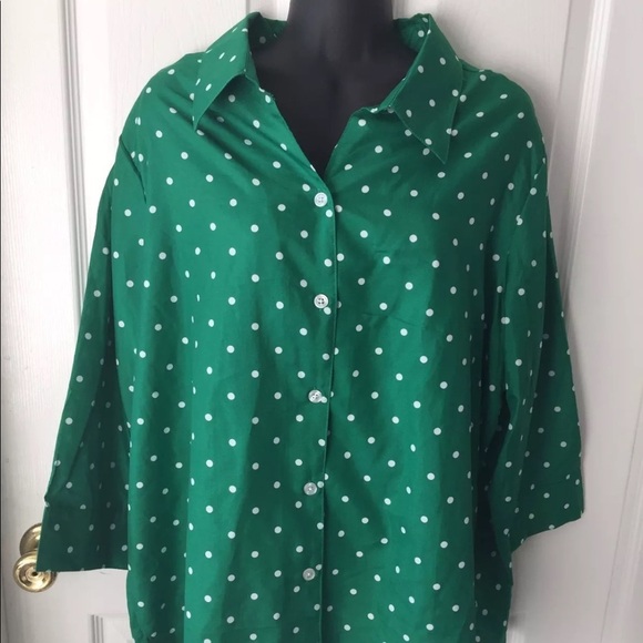 National Green Polka Dots Blouse Top Shirt Sz 1X - Picture 1 of 4
